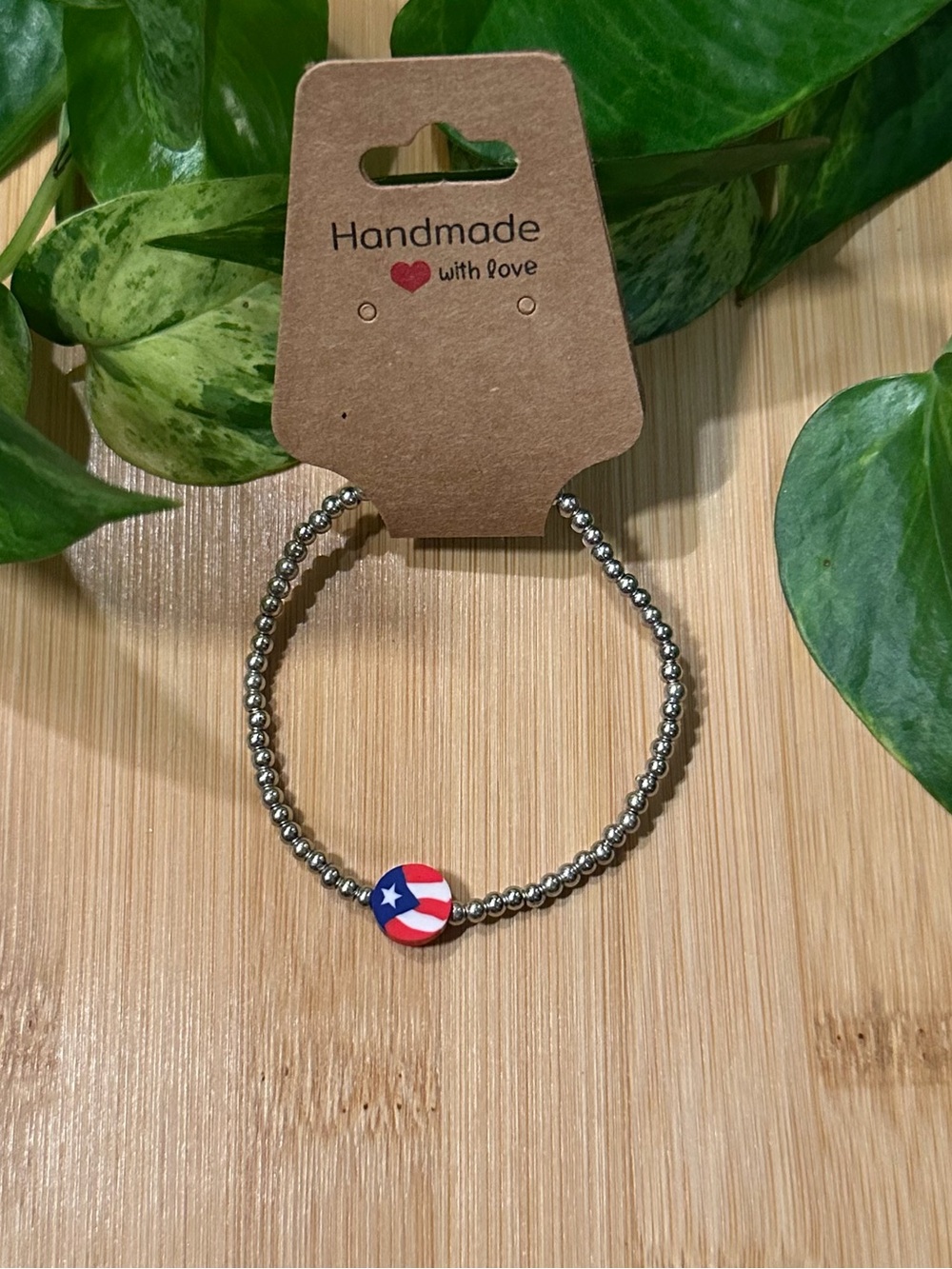 Puerto Rico Stretchy Beaded Bracelet | Handmade | Clay Bead Accent ✨‎